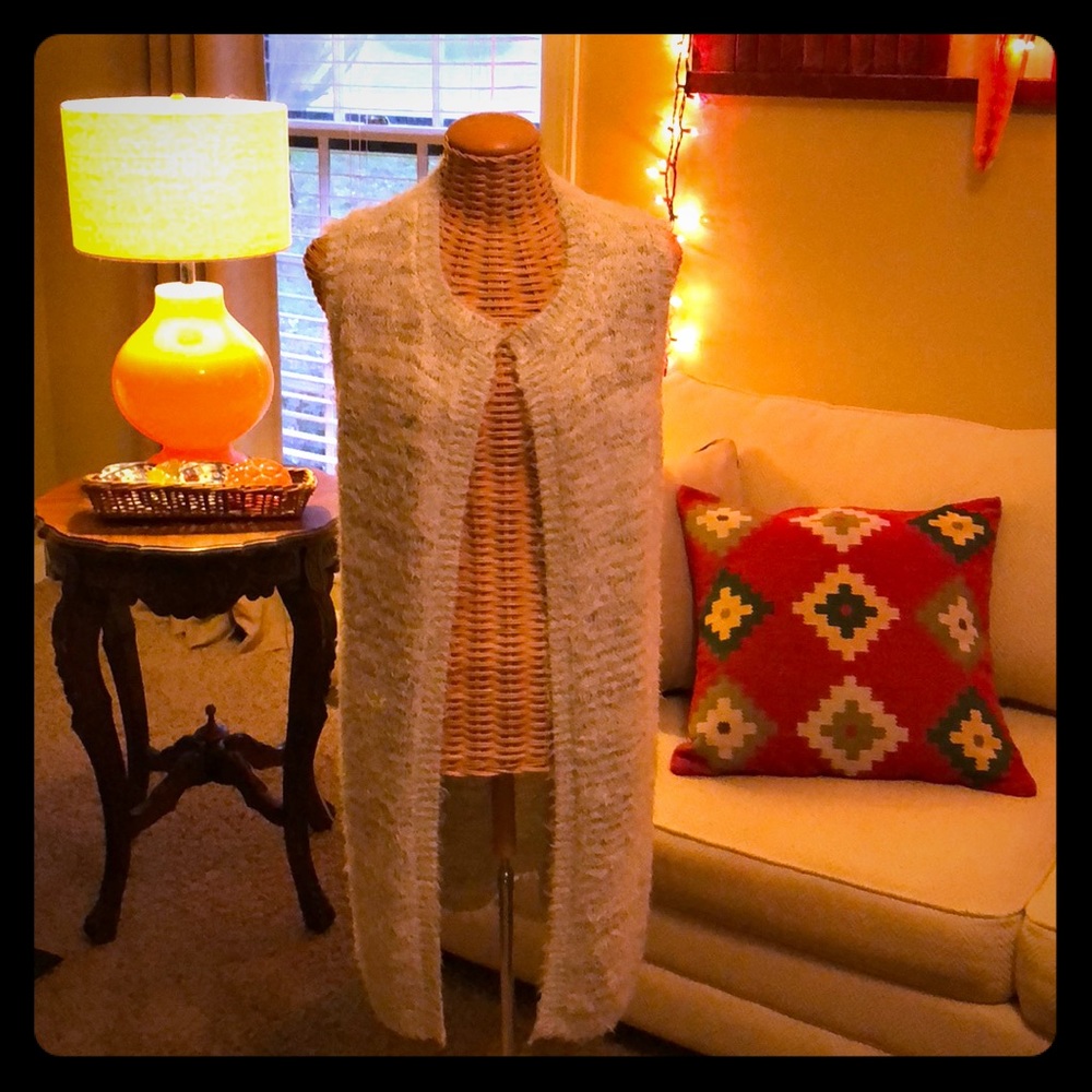 Long Gray Sleeveless Cardigan Vest